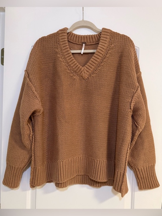 Free People Sweaters - Free People Alli Cotton-Blend Oversized V-Neck Sweater size XS